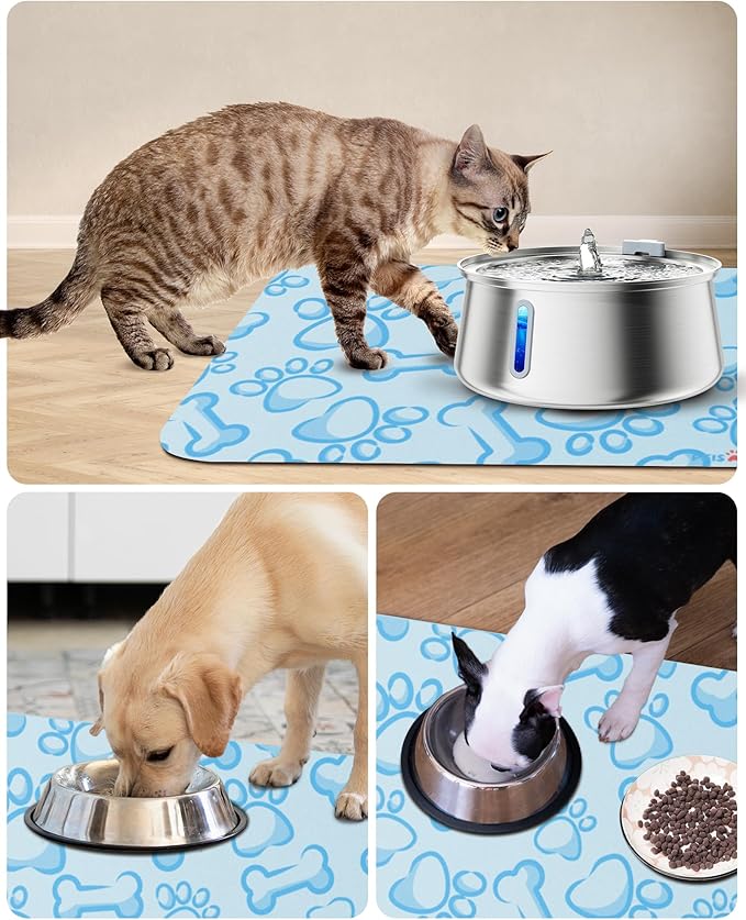 Cat Dog Food Mat, Rapid Water Absorption Dog Mat for Food and Water,100% Waterproof Cat Dog Bowl Mat, 16"x27"-Blue