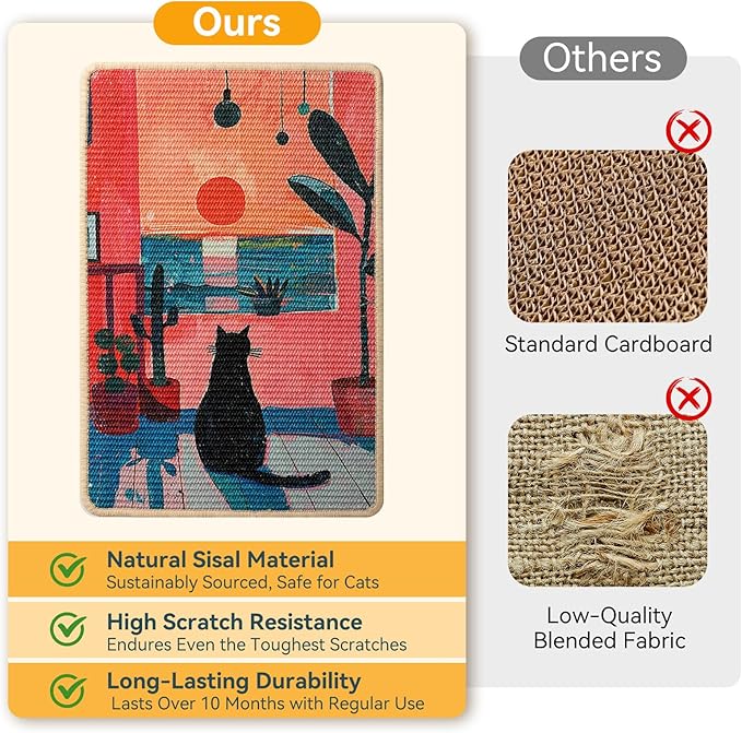 3-in-1 Sisal Cat Scratcher Mat 23.6x15.7 – Durable Scratch Rug Use for Floor & Wall with Adhesive Tape, Protects Couch, Carpet & Furniture, Anti-Slip, Pet-Safe for Indoor/Outdoor Cats, Pink Romance