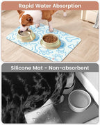 Cat Dog Food Mat, Rapid Water Absorption Dog Mat for Food and Water,100% Waterproof Cat Dog Bowl Mat, 16"x27"-Blue