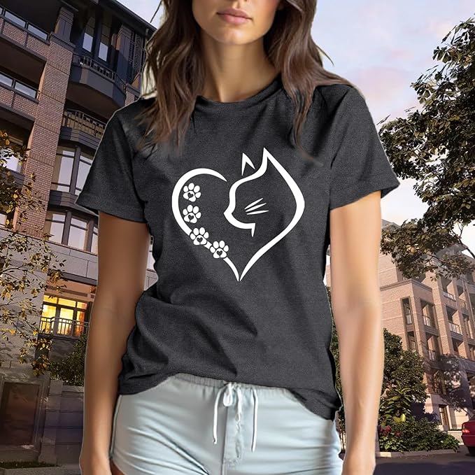 Cat Shirts for Women Cat Mom Tshirts Pet Lover Shirt Cats Paw Print Tee Tops