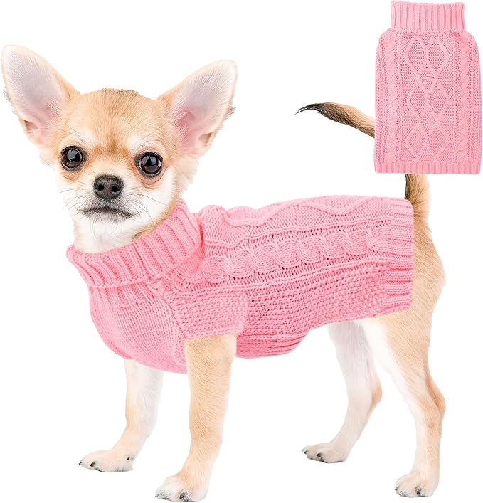 Dog Sweaters for Small Dogs Winter Dog Clothes Turtleneck Puppy Sweater Warm Pet Clothes Knitted Solid Cat Sweater Dogie Outfit XS~L(Light Pink,L)