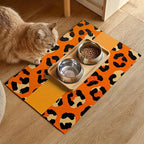 Puppy Feeding Mat 24x16 inch Orange Leopard Print Pet Bowl Placemat Non Slip Floor Mat for Food and Water Indoor Dog Feeding Station Cute Meal Pad for Small Pets Kitchen Use