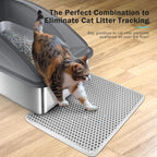 Stainless Steel Litter Box | XL Enclosed Cat Litter Boxs with Lid for Big Cats | High Sided, Anti-Urine Leakage | Non-Stick Bottom & Includes Litter Mat & Metal Scoop (Dark Gray)