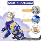 PUMYPOREITY Cat Recovery Suit, Stops Wound Licking After Surgery, Sticky Hair Shirt with Sticky Fabric, Cat Pajamas Prevents Over-Grooming, Kitten Onesie - Soft & Machine Washable, Blue, XS