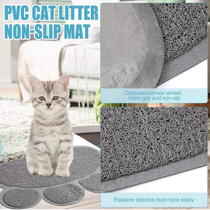 7 Pcs Small Cat Kitten Starter Kit Cat Litter Box with Shovel Paw Litter Mat Double Automatic Kitten Bowls Toy Teaser Stick Collar Essentials Kits for 1-3 Lbs Beginner(Stylish,Fresh Blue)