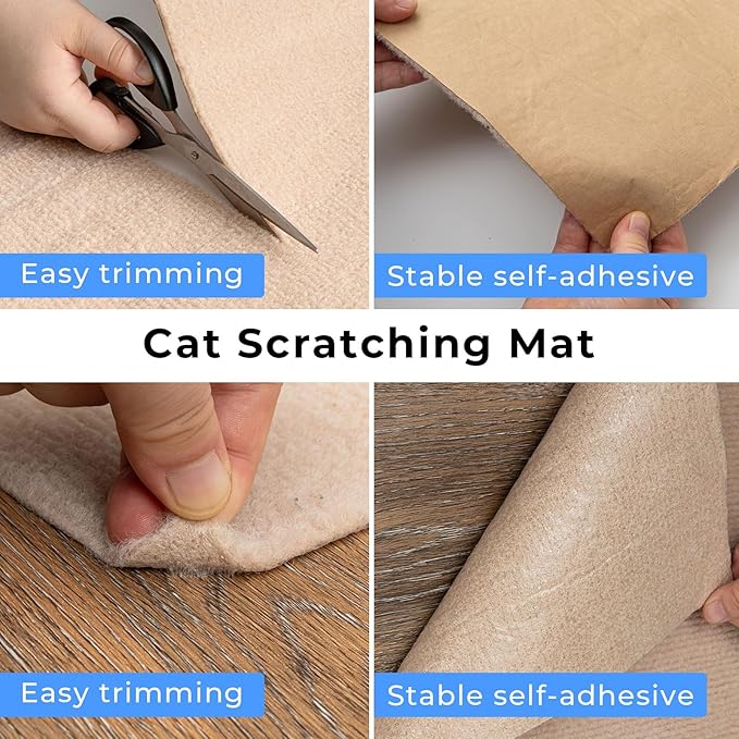 Cat Scratch Furniture Protector Couch Protector from cat Claws Self-Adhesive Carpet remnants Scratching Mat Trimmable DIY Climbing Covering Posts 39.3" x 15.8" Blue Grey
