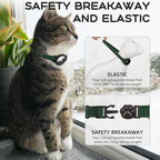 AirTag Cat Collars, Stretchy Collar with Apple AirTag Holder and Bell, Breakaway Ultra Design Elastic GPS Tracking Collars for Cats and Puppies, (7.5-12.5 Inch), Forest Green