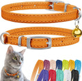 CollarDirect Leather Cat Collar with Bell - Kitten Collar, Small and Big Cat Strap for Boy Cats, Girl Cats with Safety Elastic Strap (Neck Fit 8"-11", Orange)
