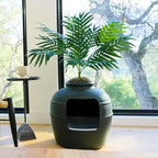 Good Pet Stuff Hidden Litter Box Planter, Decorative Cat Litter Enclosure with Carbon Filter, Artificial Plant, Easy Clean, Indoor Design, Original Round Style, Essentials Kit, Black Suede