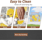 Dahlia Dog Cat Food Mat,Gray Yellow Flower Absorbent Pet Feeding Mat with Rubber Backing,Non-Slip Water Bowl Placemat,Indoor Pet Accessories Supplies 12"x20"