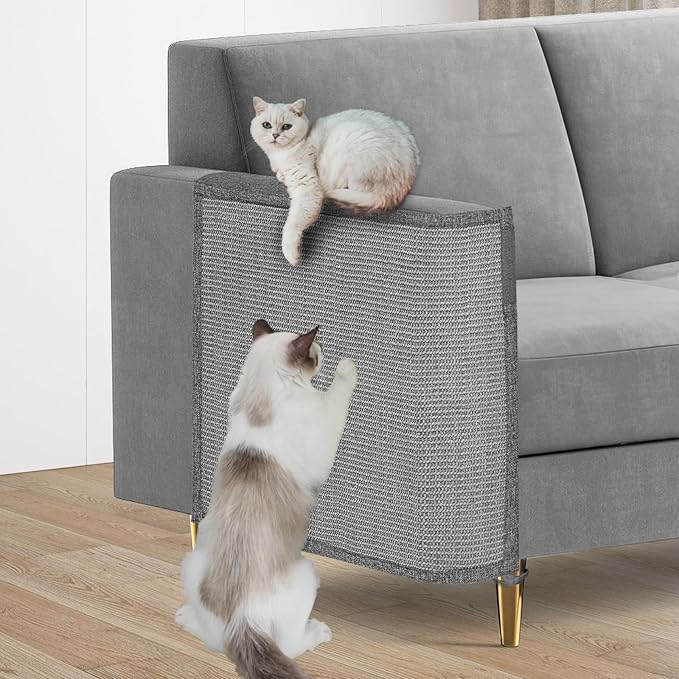 Cat Scratch Couch Protector,23.6" L*19.6" W Scratching Furniture Protector Pad,Cat Scratch Sofa Arm Sheild with Grey Natural Sisal for Protecting Couch Sofa Chair Furniture (Grey/Right Hand)