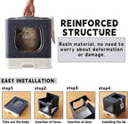 Gefryco Cat Litter Box with Lid, Top Entry Kitten Litter Box with Controlled Access, Covered Enclosed Cat Potty Odor Control for Small to Medium Cats, Scoop and Clean Brush Included (Black)