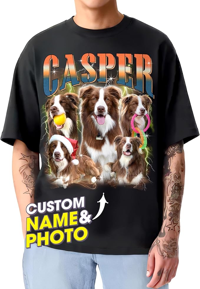 H-DEWALL Custom Shirts Custom Bootleg Rap Shirt for Him Custom Face Shirt with Photo Pet Custom Tees Gift for Dog Cat Lover