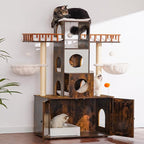 Heybly Cat Tree with Litter Box Enclosure for Indoor Big Cat, Cat Tower for Large Cats 20lbs Heavy Duty, Modern Cat Condo Furniture with Scratching Posts, Rustic Brown HCT110SR