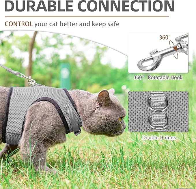 PUPTECK Soft Mesh Cat Vest Harness and Leash Set Puppy Padded Pet Harnesses Escape Proof for Cats Small Dogs Rabbits Bunny, Grey S