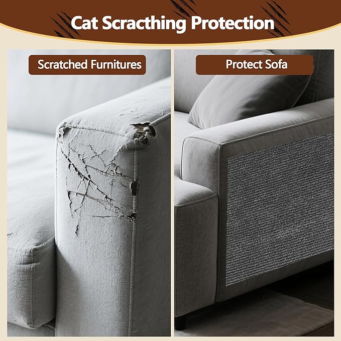 Cat Scratch Furniture Protector, 39.4"x15.8" Self Adhesive Cat Scratch Mat Pad,Cut to Fit DIY Replacement Carpet for Tree,Wall,Bed,Door, Couch Protector (Dark Grey)