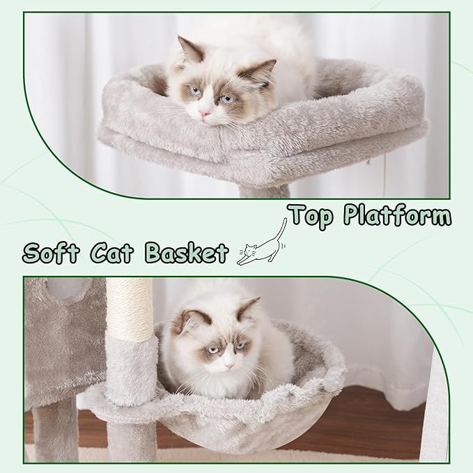 Cat Tree, 41.3" Cat Tower for Indoor Kittens with Scratching Board and Posts, Multi-Level Cozy Cat Condo with 2 Perches, Hammock, Balls, Light Gray GCT005SW