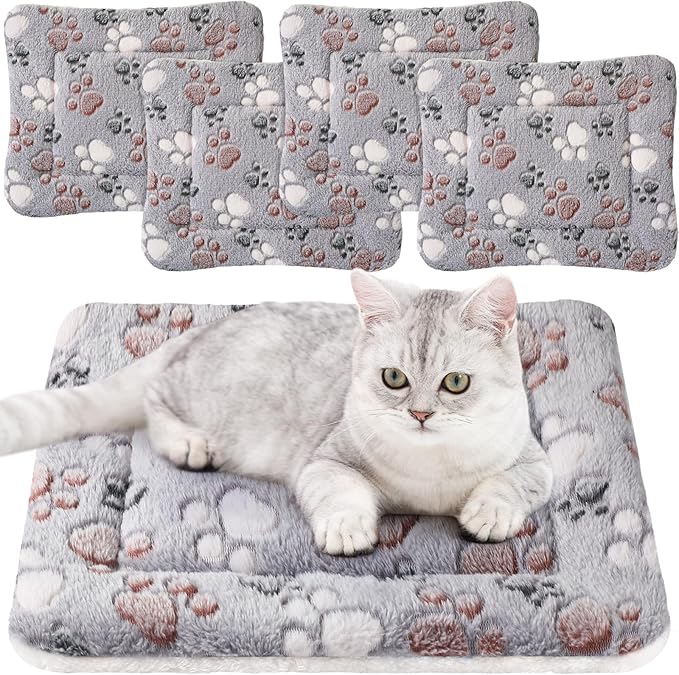 Tuanse 4 Pack Ultra Soft Dog Cat Bed Mat Small Animal Guinea Pig Bed with Cute Print Reversible Fleece Dog Crate Kennel Pad Cozy Washable Thickened Hamster Pet Beds Mat(13 x 19 Inches,Light Gray)