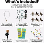 Forever Stick Cat Toys Pack Bundle - The Unbreakable Cat Wand Toy with Extra Cat Wand Strings, Rainbow Ribbons and 6 Feather Toys, Refill Toys Bundle Pack, Replacement Lures Attachment Toys