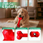 Natural Rubber Dog Chew Bone – Treat-Dispensing, Tough & Indestructible Chew Toy – Safe for Aggressive Chewers – Dental Health & Boredom Relief – (Red)