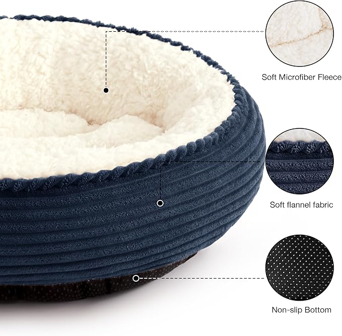 Love's cabin Round Donut Cat and Dog Cushion Bed, 20in Pet Bed for Cats or Small Dogs, Anti-Slip & Water-Resistant Bottom, Super Soft Durable Fabric Pet beds, Washable Luxury Cat Dog Bed Navy Stripe