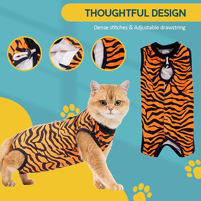 Avont Cat Recovery Suit - Kitten Onesie for Cats After Surgery, Cone of Shame Alternative Surgical Spay Suit for Female Cat, Post-Surgery or Skin Diseases Protection -Tiger(S)