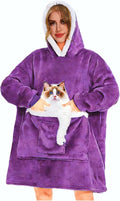 Wearable Blanket Hoodie with Giant Pocket, Soft Warm Sherpa Fleece Oversized Blanket Sweatshirt Gifts for Women Men