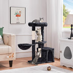 Yaheetech 34.5in Scratching Post, Cat Scratchers for Indoor Cats and Kittens, Multifunctional Activity Post w/Sisal Rope＆Dangling Ball＆Large Condo, Black