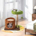 Tangkula Solid Wood Cat Tree, Natural Branch Cute Kitten Tower with Jute Scratching Post & Mat, Tree Hole Condo, Bed, Perch, Dangling & Spring Balls, Small Cat Climbing Stand for Indoor Cats & Kittens