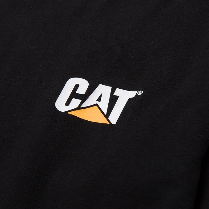 Caterpillar Trademark Banner Long Sleeve Tee Shirts for Men with Center Back Neck Wire Management Loop and Cat Workwear Logo