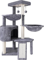 Xin Three Layer Cat Tree with Cat Condo and Two Hammocks,Grey