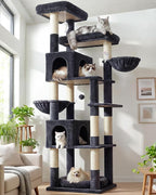Globlazer Heavy Duty Cat Tree, 81 inch Extra Large Cat Tree for Indoor Cats Large Adult, Sturdy Cat Tower with 8 Scratching Post, 2 Cat Condos, 2 Platform, S81C, Dark Grey