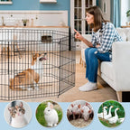 Foldable Metal Wire Dog Pen Pet Playpen Dog Fence Indoor Exercise Pen Enclosure Indoor Outdoor with Bottom Pad and Top Cover (Black 24 top Bottom Cover)