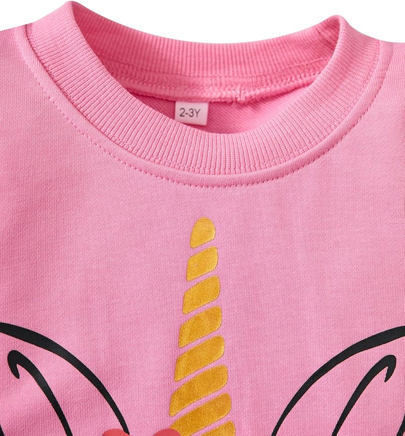 Little Girls Unicorn Outfits 2 Piece Kids Ruffle Sleeve Sweatshirt + Leggings Fall Leopard Clothing Sets 2-10 Years Old