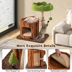 Tangkula Solid Wood Cat Tree, Natural Branch Cute Kitten Tower with Jute Scratching Post & Mat, Tree Hole Condo, Bed, Perch, Dangling & Spring Balls, Small Cat Climbing Stand for Indoor Cats & Kittens