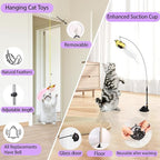 Soarer 3-in-1 Flying Bird Cat Toys - 7Pcs Wooden Cats Wand Toy Fishing Pole Cat Bird Toys Replacements,Interactive Enhanced Suction Cup and Door Hanging Cat String Toys for Indoor Kitten