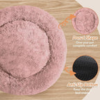 JOLLYVOGUE Calming Dog Bed for Small Dogs - 23 inches Donut Washable Small Dog Bed for Kittens & Puppies, Anti-Slip Round Fluffy Plush Faux Fur Cat Beds (Fits up to 25 lbs Pets, Dark Pink)