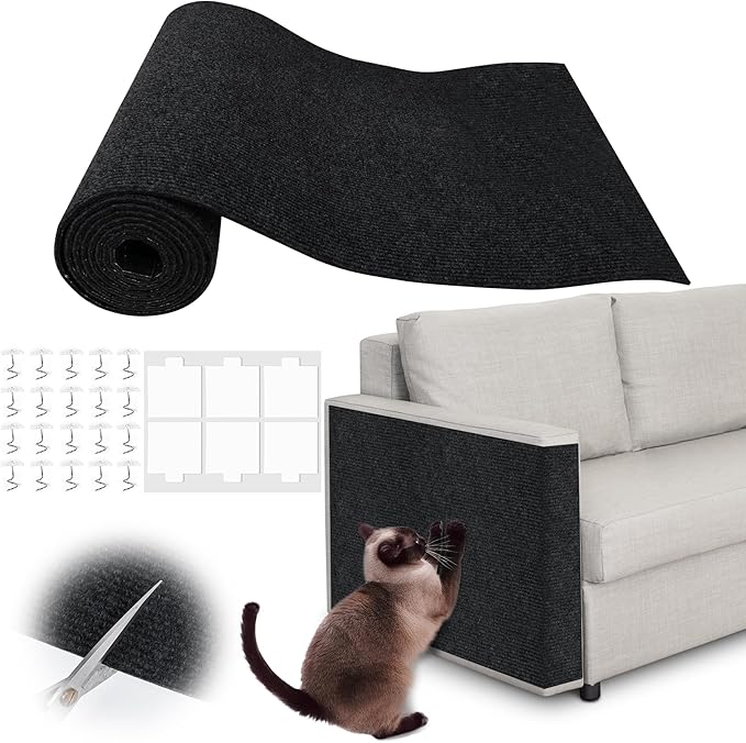 Cat Scratch Furniture Protector - 40" x 13.8" Trimmable Self-Adhesive Cats Claws Scratch Pads, DIY Cat Climbing Couch Protector for Scratch Post Cat Tree Replacement Indoor (Black)