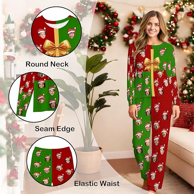 Artsadd Personalized Pajamas with Faces for Women Men Custom Christmas Pajamas Gifts for Family Couple, Funny Photo Pjs