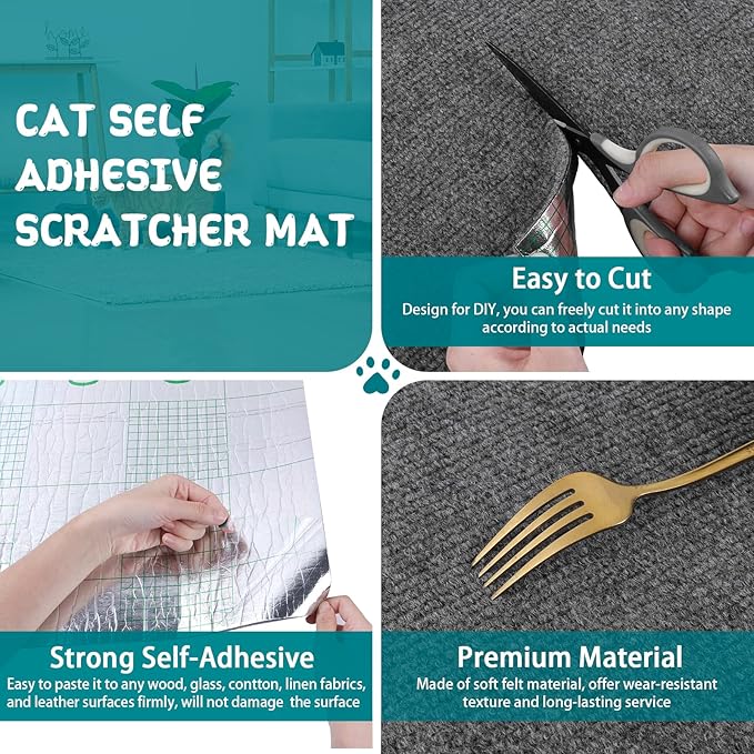 Climbing Cat Scratcher Mat Trimmable Cat Scratching Post Carpet 157.4’’x15.8’’ Self Adhesive Carpet Mat Pad Replacement for Cat Tree Shelves Post Couch Wall Furniture Steps DIY Protector (Dark Gray)