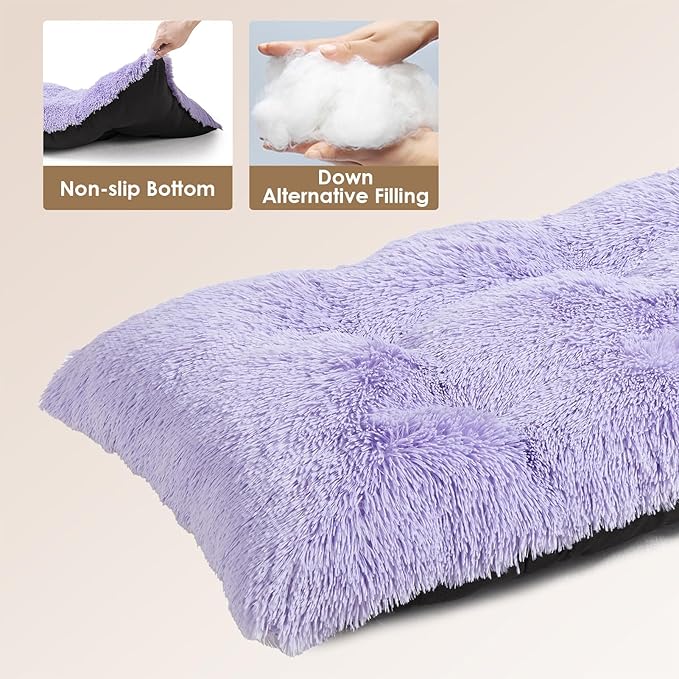 EHEYCIGA Fluffy Dog Crate Bed for Extra Large Dogs, Plush Faux Fur Crate Pad, Calming Anti Anxiety XL Dog Bed, Washable Soft Warm Mat with Non-Slip Bottom, Purple