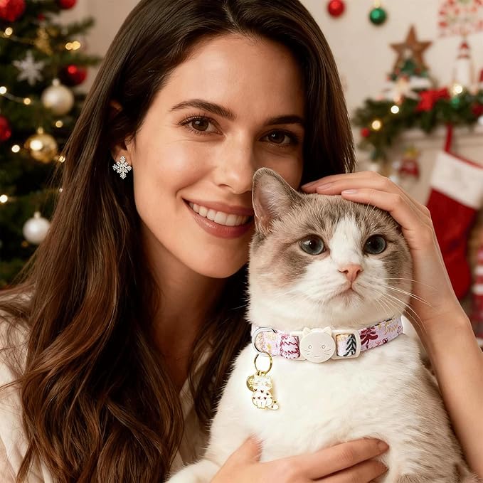 Elegant little tail 2 Pack Cat Collar- Christmas Cat Collars Breakaway with Bell Pendant Wedding Kitten Boy Girl Safety Adjustable 7-12 Inch Collar for Small Cats Puppy