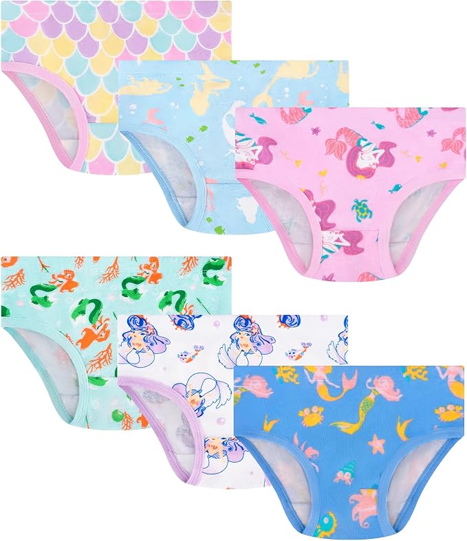 Girls and Toddlers 100% Cotton Underwear Tagless Soft Panties Size 2-3T,4-5T,6,8,10,12 (6-Pack)