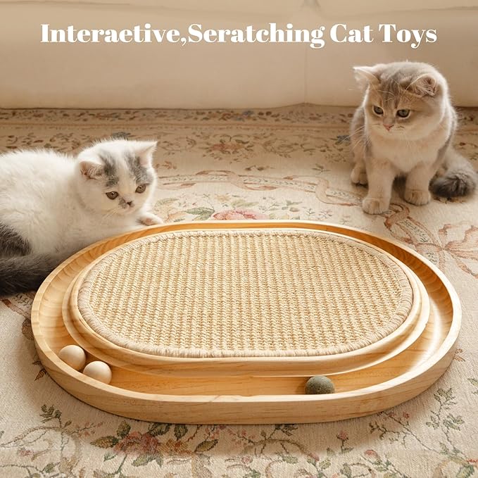 CHEERHOME PETS Sisal Cat Scratcher Toy with Ball Track Wooden Interactive Cat Toy for Indoor Cats Scratch Pad, Physical Exercise for Kitty and Medium Cat