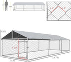 PawHut Outdoor Dog Kennel, Heavy Duty Dog Run Outdoor Fence with Waterproof Cover, Galvanized Chain Link, Secure Lock, for Large Sized Breeds, Chickens, Ducks, 20' x 7.5' x 5'