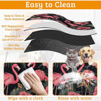 Pet Feeding Mat,Pink Flamingo Absorbent Dog Cat Food Mat Palm Leaves Dog Mat with Rubber Backing,Non-Slip Water Bowl Placemat,Pet Supplies 16" x 24"