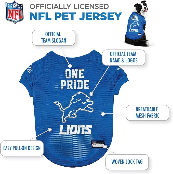 Pets First NFL Detroit Lions Raglan Jersey One Pride - Size X-Large. Cutest Football Jersey for Dogs & Cats
