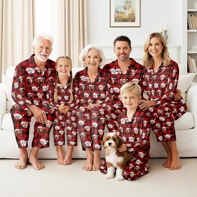 Artsadd Custom Pajamas for Women Men Family, Personalized Face Pjs Pajama Pants, Funny Pet Photo Loungewear Sleepwear Jammies