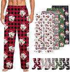 Custom Couple Pajama Pants Sock with Funny Face, Personalized PJ Anniversary Birthday Women Men Pants