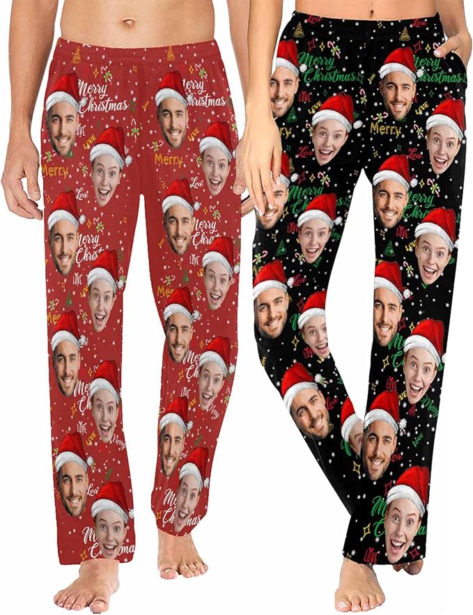 MyPupSocks Customized Face Pajamas Pants Sleep Bottoms for Men Women XS-2XL